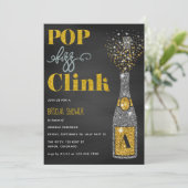 Pop fizz clink glitter chalkboard Vrijgezellenfees Kaart (Staand voorkant)