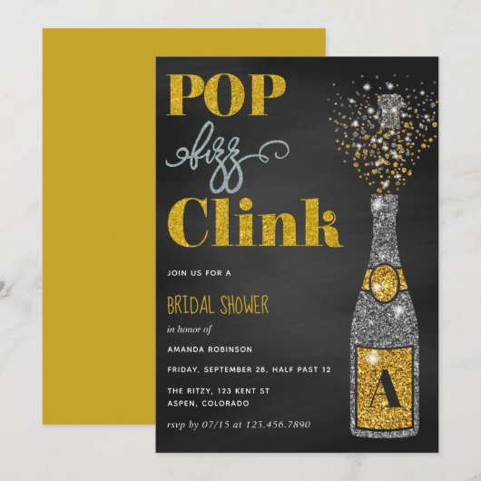 Pop fizz clink glitter chalkboard Vrijgezellenfees Kaart (Voorkant / Achterkant)