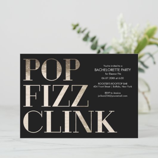 Pop Fizz Clink Gold Bachelorette Kaart (Staand voorkant)