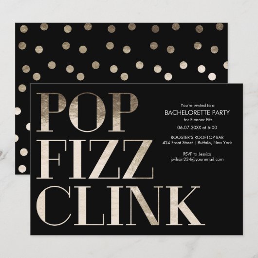 Pop Fizz Clink Gold Bachelorette Kaart (Voorkant / Achterkant)