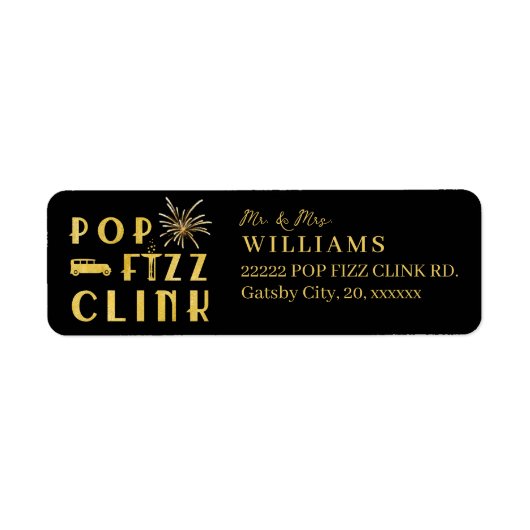 Pop Fizz Clink Gold Typograpy Modern New Years Eve Etiket (Voorkant)