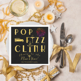 Pop Fizz Clink Gold Typograpy Modern New Years Eve Servet