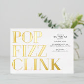 Pop Fizz Clink Gold Uitnodiging Folie nieuwjaar (Staand Voorkant)