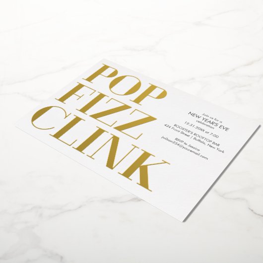 Pop Fizz Clink Gold Uitnodiging Folie nieuwjaar (Gedraaid)