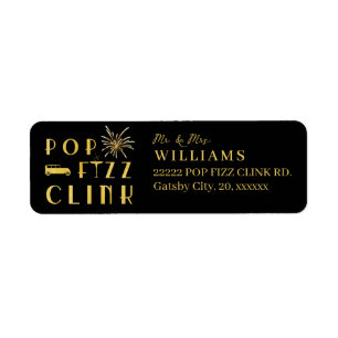 Pop Fizz Clink Goud Typografie Modern Oud en Nieuw Etiket