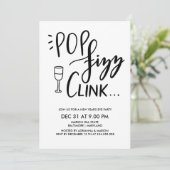Pop Fizz Clink Handgeschreven nieuwjaarspartij Kaart (Staand voorkant)