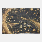 Pop Fizz Clink Midnight Gold Champagne Bubbles  Theedoek (Horizontaal)