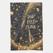 Pop Fizz Clink Midnight Gold Champagne Bubbles  Theedoek (Verticaal)
