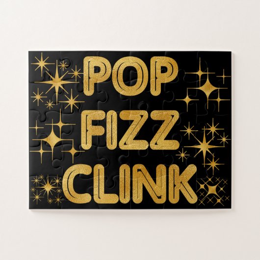 Pop Fizz Clink Moderne Typografie Oudejaarsavond Legpuzzel (Horizontaal)