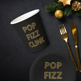 Pop Fizz Clink Moderne Typografie Oudejaarsavond Papieren Bekers