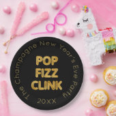 Pop Fizz Clink Moderne Typografie Oudejaarsavond Papieren Bordje (Feest)
