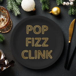 Pop Fizz Clink Moderne Typografie Oudejaarsavond Papieren Bordje