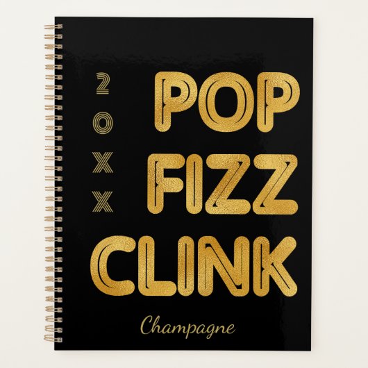 Pop Fizz Clink Moderne Typografie Oudejaarsavond Planner (Voorkant)