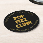 Pop Fizz Clink Moderne Typografie Oudejaarsavond Ronde Kartonnen Onderzetter (Gebogen)