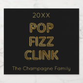 Pop Fizz Clink Moderne Typografie Oudejaarsavond Sparkling Wijnetiket (Enkel label)