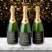 Pop Fizz Clink Moderne Typografie Oudejaarsavond Sparkling Wijnetiket