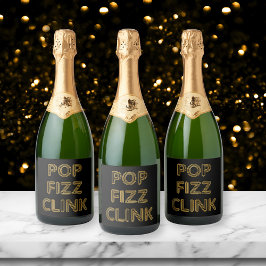 Pop Fizz Clink Moderne Typografie Oudejaarsavond Sparkling Wijnetiket