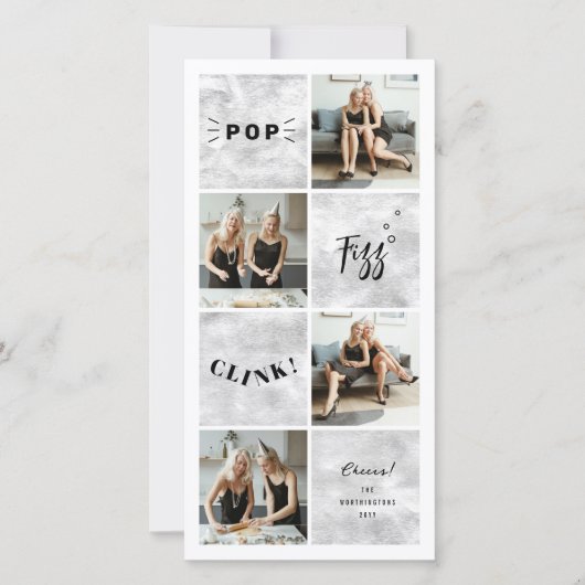Pop Fizz Clink New Year Blokken 4 Foto Collage Feestdagenkaart (Voorkant)