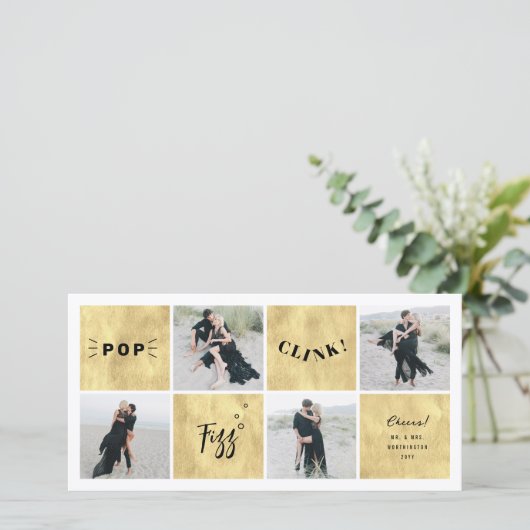 Pop Fizz Clink New Year Blokken 4 Foto Collage Feestdagenkaart (Staand voorkant)