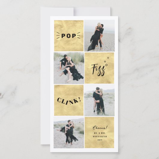 Pop Fizz Clink New Year Blokken 4 Foto Collage Feestdagenkaart (Voorkant)