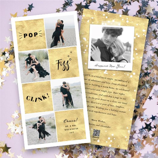 Pop Fizz Clink New Year Blokken 4 Foto Collage Feestdagenkaart