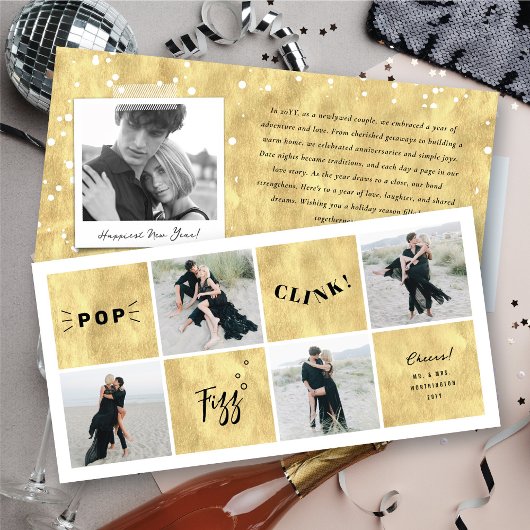 Pop Fizz Clink New Year Blokken 4 Foto Collage Feestdagenkaart