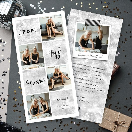 Pop Fizz Clink New Year Blokken 4 Foto Collage Feestdagenkaart