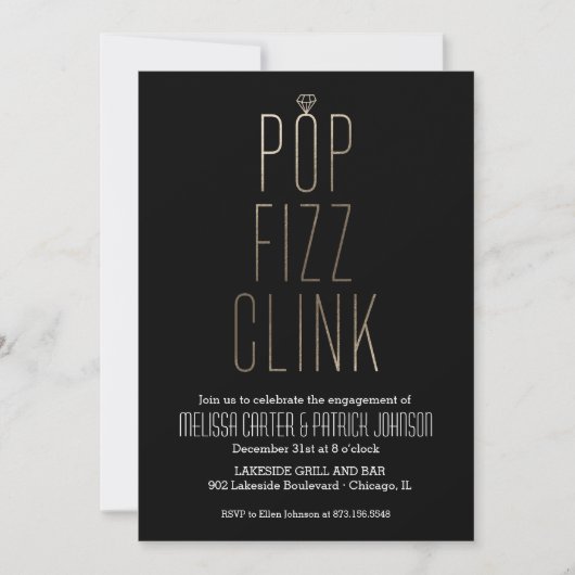 Pop Fizz Clink New Year Engagement Party Faux Foli Kaart (Voorkant)