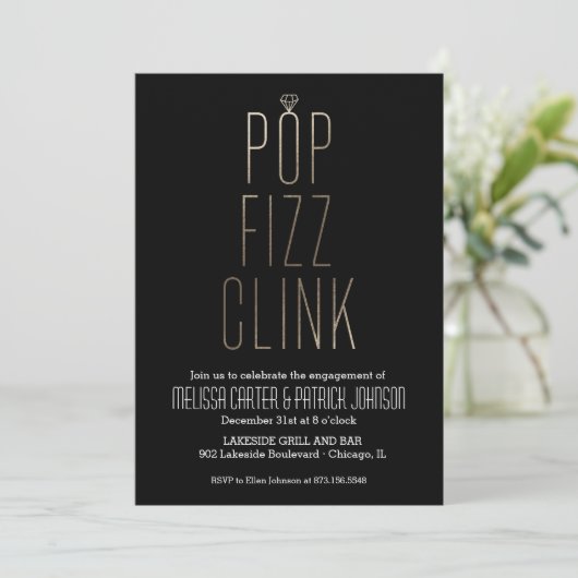 Pop Fizz Clink New Year Engagement Party Faux Foli Kaart (Staand voorkant)