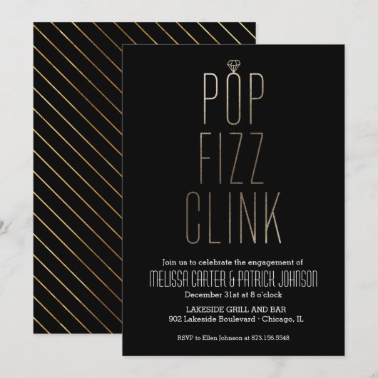 Pop Fizz Clink New Year Engagement Party Faux Foli Kaart (Voorkant / Achterkant)