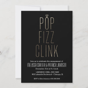 Pop Fizz Clink New Year Engagement Party Faux Foli Kaart