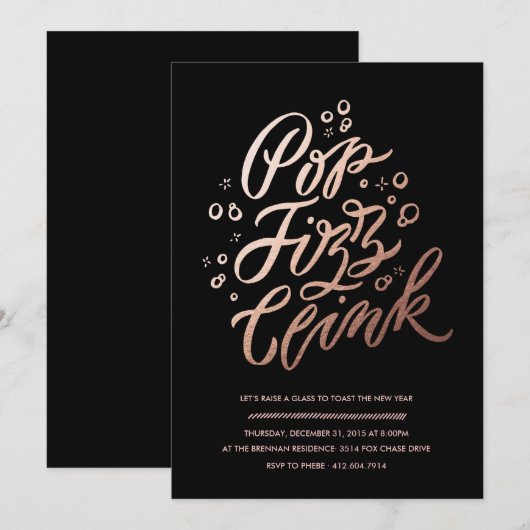 Pop, Fizz, Clink!  Nieuwe jaren Uitnodiging van Ev (Voorkant / Achterkant)
