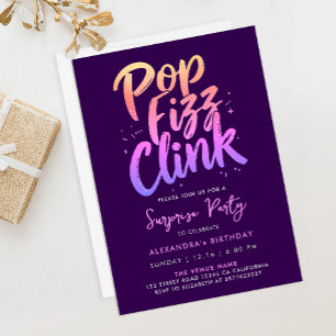 Pop Fizz Clink Paars En Roze Calligrafie Schrift Kaart
