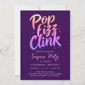 Pop Fizz Clink Paars En Roze Calligraphy Lettertyp Kaart (Voorkant)