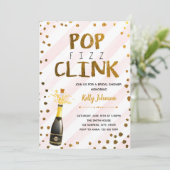 Pop fizz clink roze feestuitnodiging kaart (Staand voorkant)