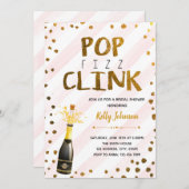Pop fizz clink roze feestuitnodiging kaart (Voorkant / Achterkant)