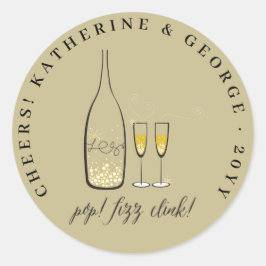 Pop Fizz Clink Stijlvolle Gouden Champagne Bruisen Ronde Sticker