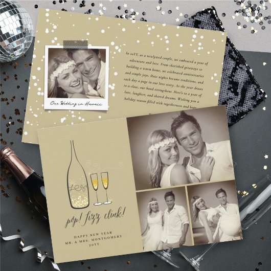 Pop Fizz Clink Stijlvolle Gouden Champagne Chic 3 Feestdagenkaart