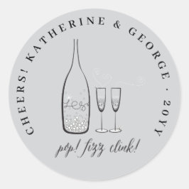 Pop Fizz Clink Stijlvolle Zilveren Champagne Chic  Ronde Sticker