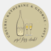 Pop Fizz Clink Stylish Gold Champagne Bubble Chic Ronde Sticker (Voorkant)