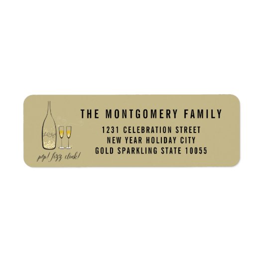 Pop Fizz Clink Stylish Gold Champagne Chic Address Etiket (Voorkant)