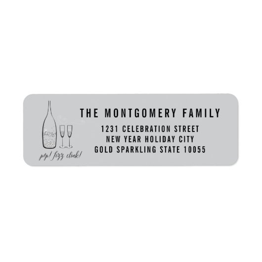 Pop Fizz Clink Stylish Silver Champagne Adres Etiket (Voorkant)