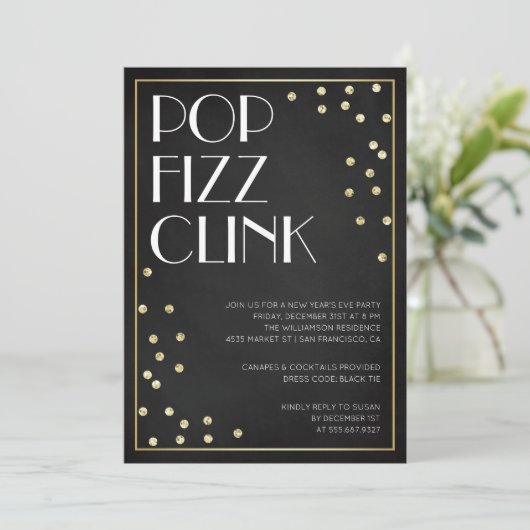 Pop Fizz Clink Uitnodiging Eve-partij nieuwjaar (Staand voorkant)