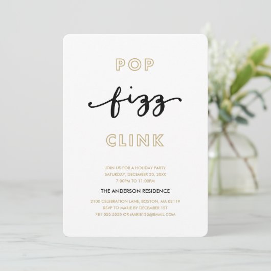 Pop Fizz Clink | uitnodiging voor een feestdag (Staand voorkant)