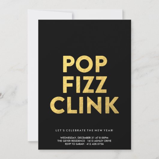 POP FIZZ CLINK! - Uitnodiging voor nieuwe jaren Ev (Voorkant)