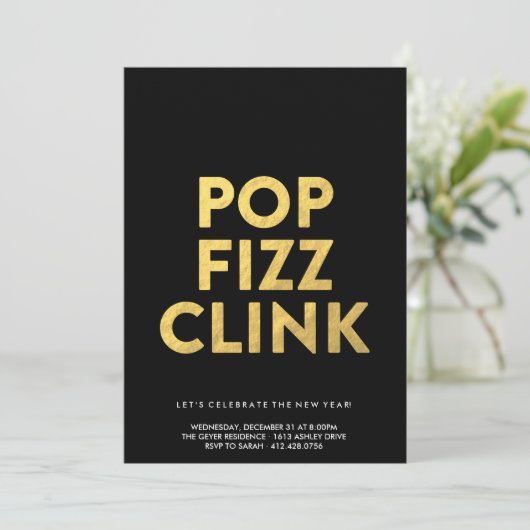 POP FIZZ CLINK! - Uitnodiging voor nieuwe jaren Ev (Staand voorkant)