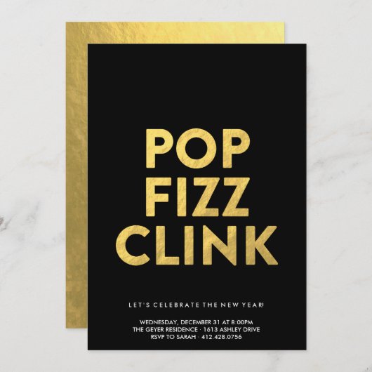 POP FIZZ CLINK! - Uitnodiging voor nieuwe jaren Ev (Voorkant / Achterkant)