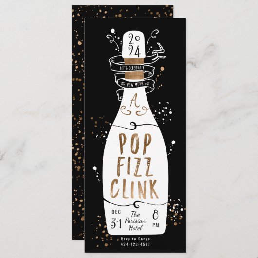 Pop Fizz Clink van de Eve Party Gold Champagne Kaart (Voorkant / Achterkant)