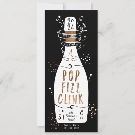 Pop Fizz Clink van de Eve Party Gold Champagne Kaart (Voorkant)