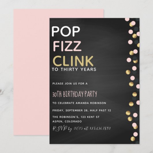 Pop Fizz Clink verjaardagsuitnodiging krijtbord el Kaart (Voorkant / Achterkant)